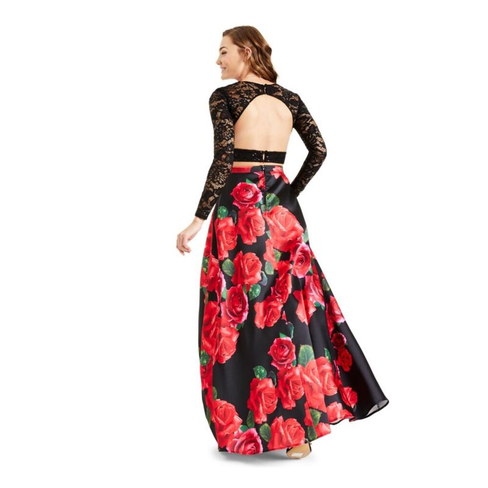 NWT B DARLIN Womens Black Long Sleeve Evening Crop Top 1\2 - Picture 2 of 3
